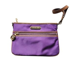 MICHAEL KORS Purple Brown leather logo lock charm pouch/ mini hand bag